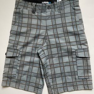 New Hawk Boys Size 10 Tony Hawk Skateboard Plaid Cargo Casual Shorts Gray Blue